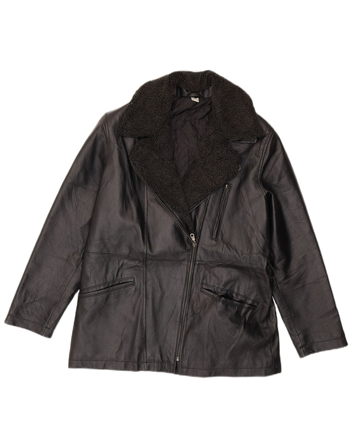 Jaqueta feminina de couro VINTAGE para motociclista Reino Unido 16 grande couro preto