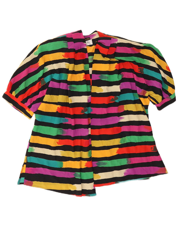 Blusa feminina vintage de manga curta UK 20 2XL listrada multicolorida