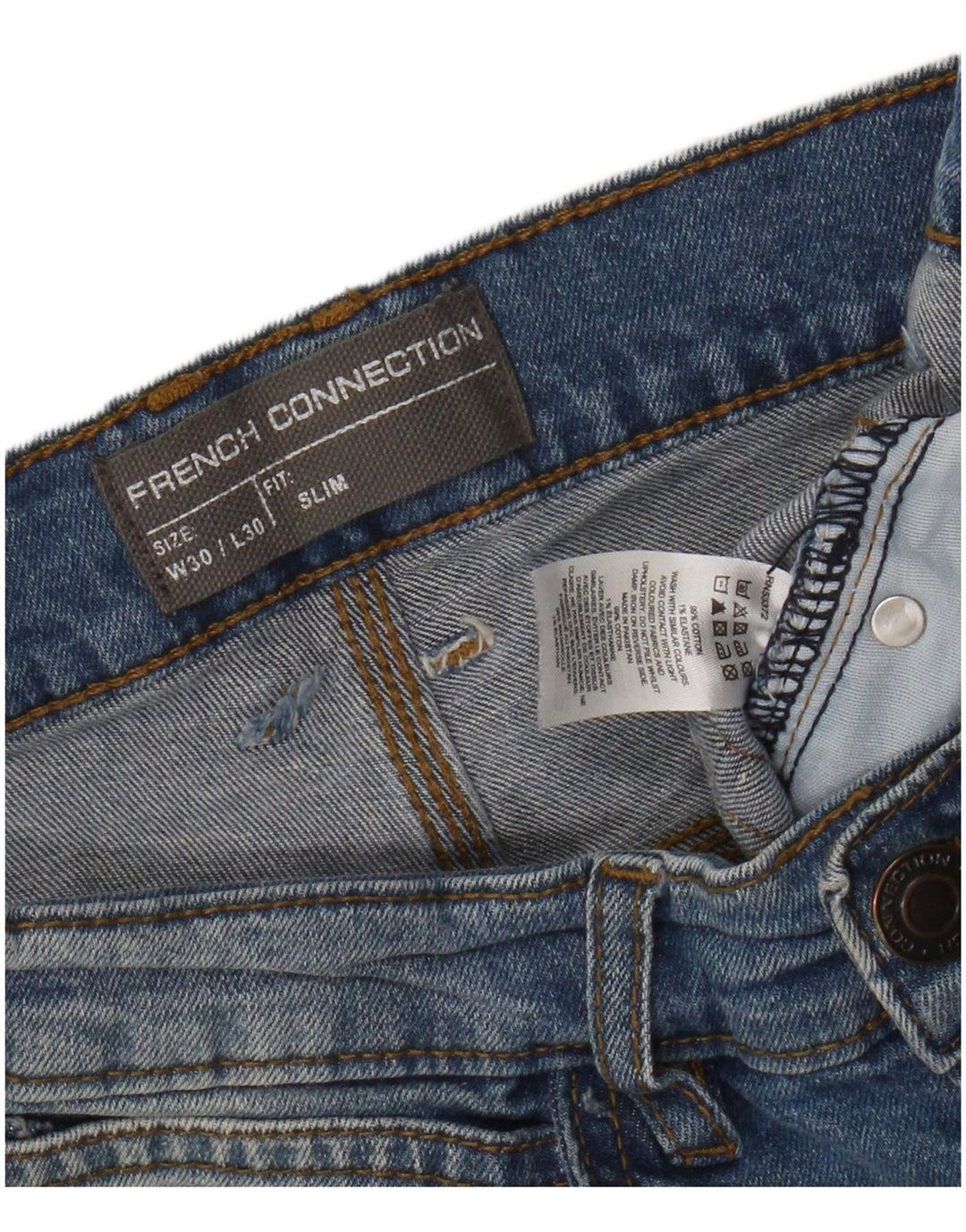 French Connection Masculino Slim Jeans W30 L30 Azul Algodão