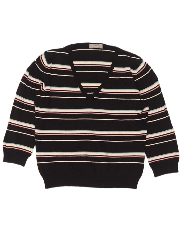 Suéter feminino Marks & Spencer com decote em V Reino Unido 16 listrado preto grande