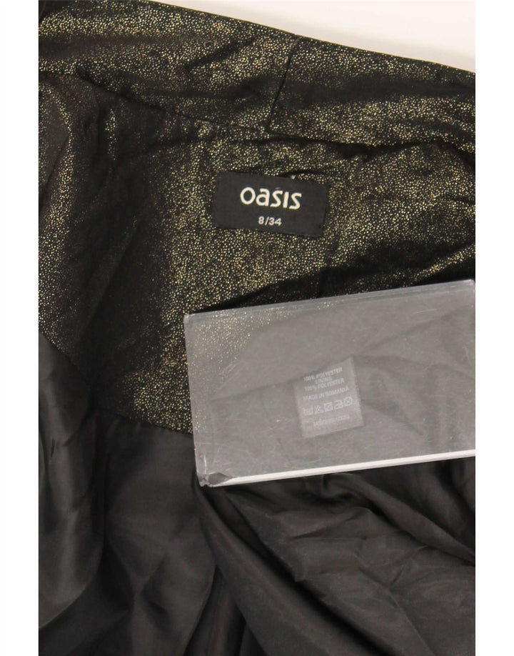 Jaqueta blazer feminina Oasis manga 3/4 aberta Reino Unido 8 poliéster cáqui pequeno