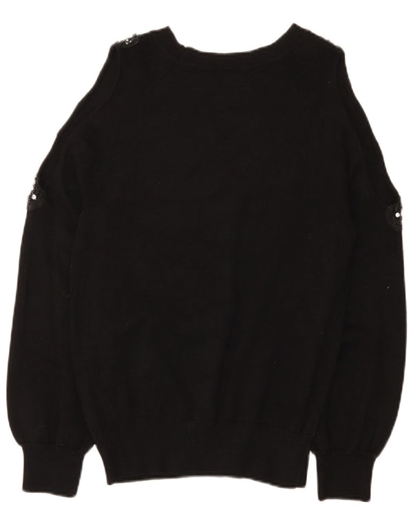 Suéter feminino Topshop com gola canoa Reino Unido 8 viscose preta pequena
