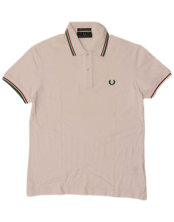 Camisa polo masculina leve e elástica Fred Perry de algodão branco médio