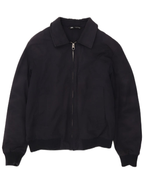 Jaqueta bomber masculina Zara UK 38 poliéster azul marinho médio