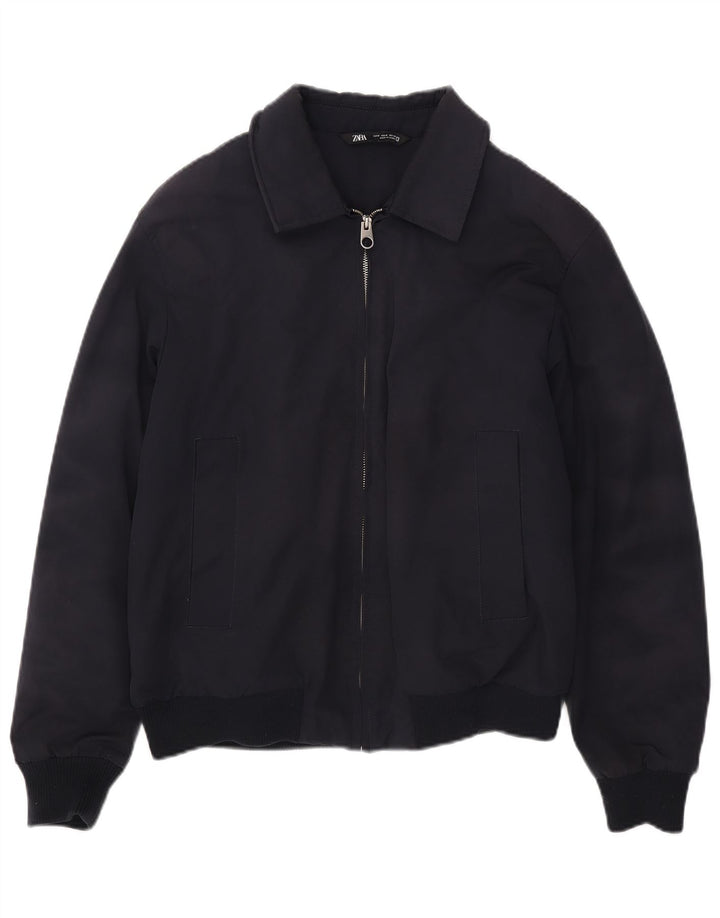 Jaqueta bomber masculina Zara UK 38 poliéster azul marinho médio