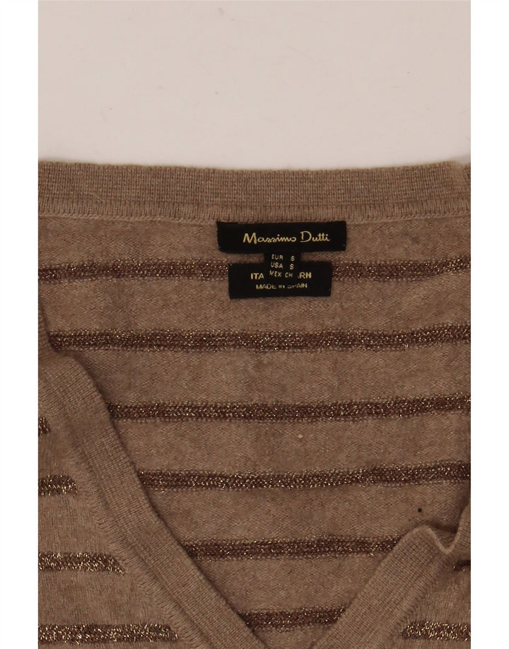 Suéter feminino Massimo Dutti com decote em V Reino Unido 10 listrado marrom pequeno