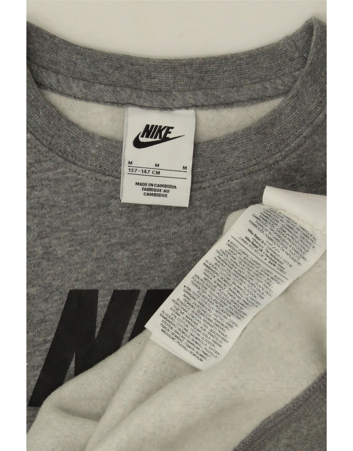 Moletom gráfico Nike Boys Jumper 10-11 anos cinza médio algodão manchado