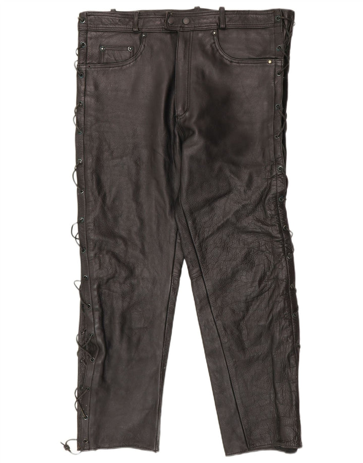 Calça masculina de couro slim American Eagle W36 L30 couro preto