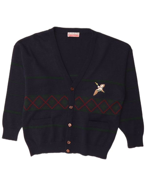Suéter Cardigan Masculino Vintage XL Azul Marinho Argyle/Diamante