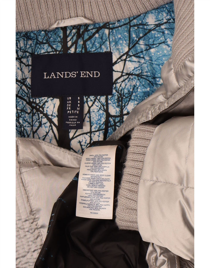 Jaqueta feminina Lands End acolchoada com capuz pequena UK 10 poliéster prateado pequeno