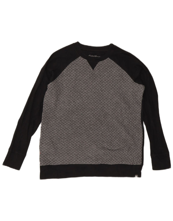 Eddie Bauer moletom feminino jumper UK 14 algodão colorblock cinza médio