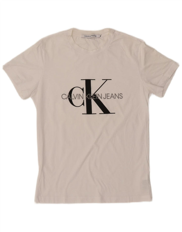 Calvin Klein Jeans Camiseta masculina gráfica Top médio algodão branco