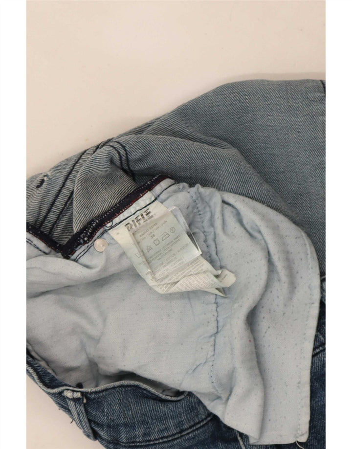 Rifle masculino desgastado jeans slim W38 L33 algodão azul
