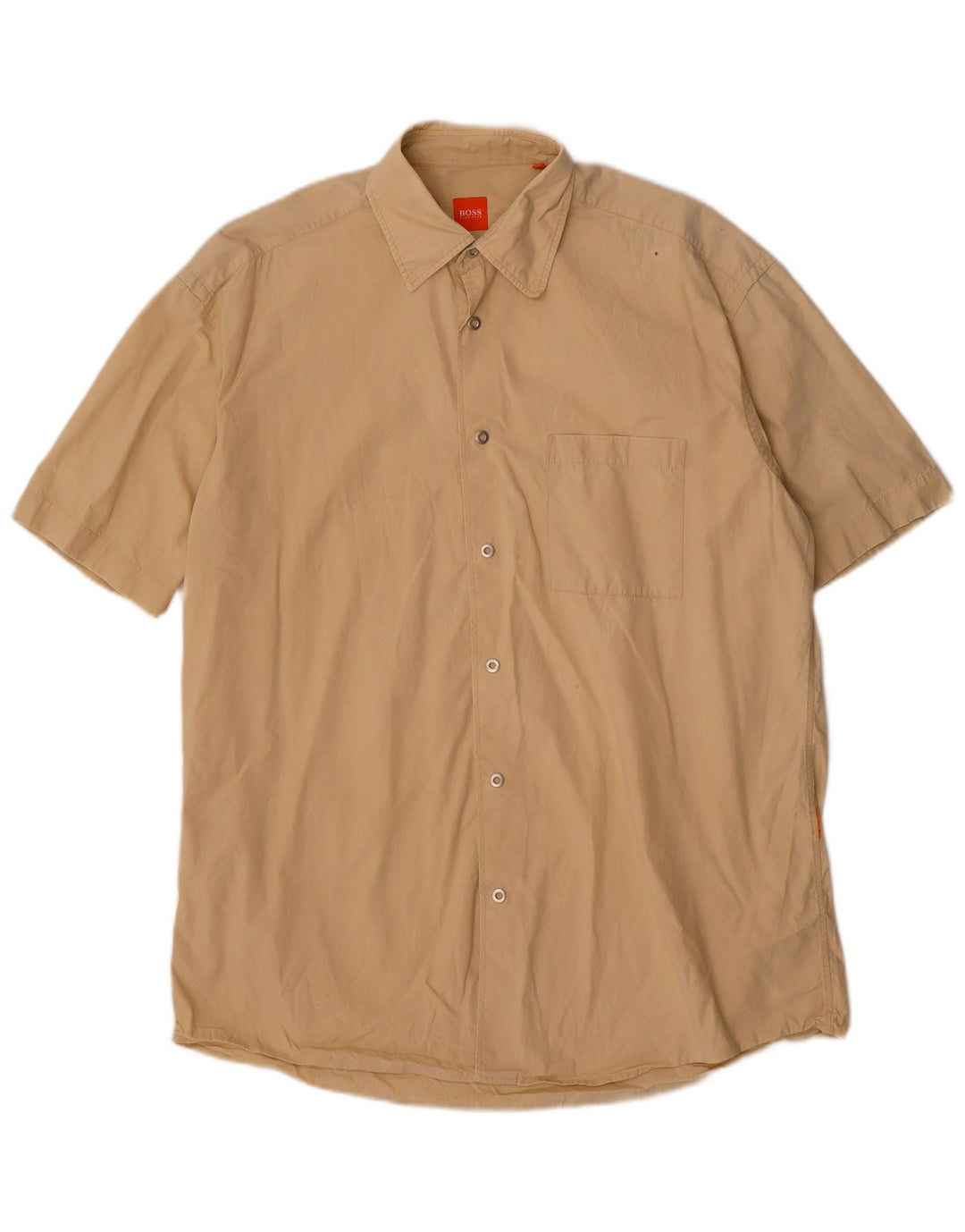 Camisa masculina de manga curta Hugo Boss algodão bege médio