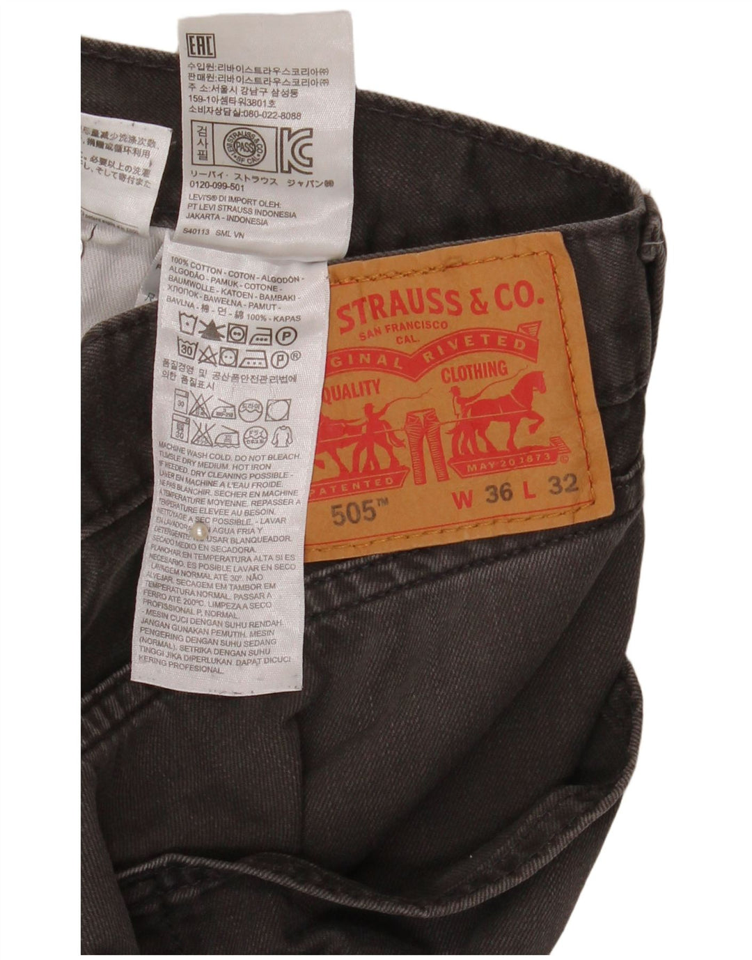 Calça jeans masculina Levi's 505 Straight W36 L32 cinza algodão