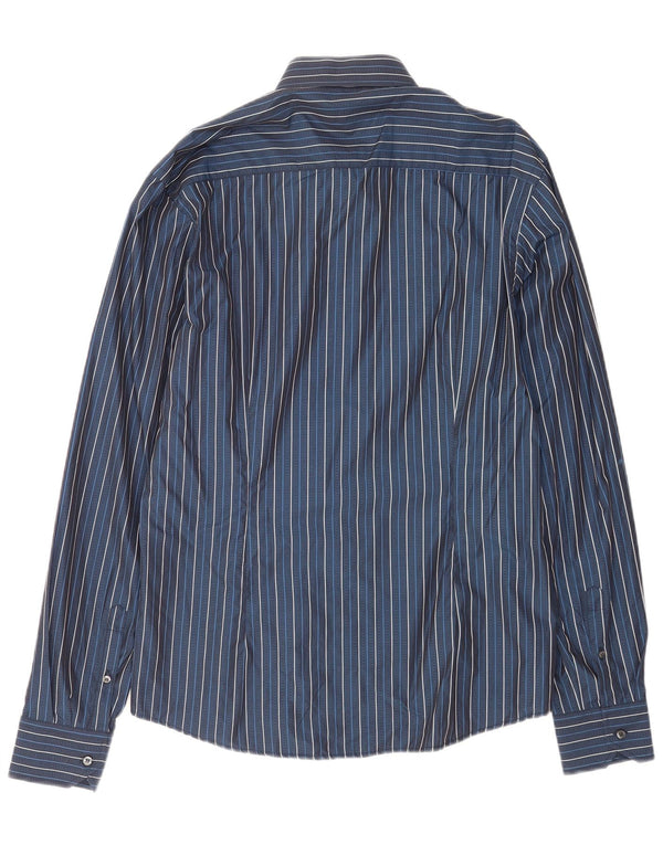 Camisa masculina Valentino Inter Fit tamanho 17 1/2 44 XL azul marinho listrado algodão