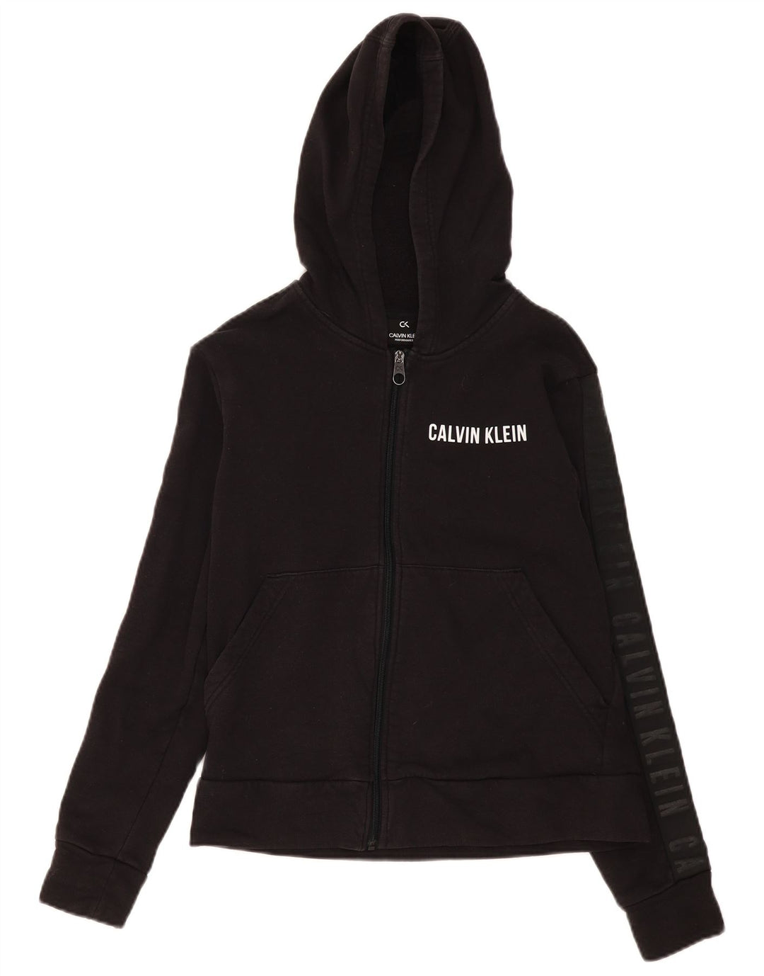 Calvin Klein Suéter feminino Performance Zip com capuz Reino Unido 14 Médio Preto
