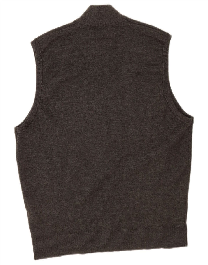 Suéter cardigã masculino sem mangas Marks & Spencer lã merino cinza médio