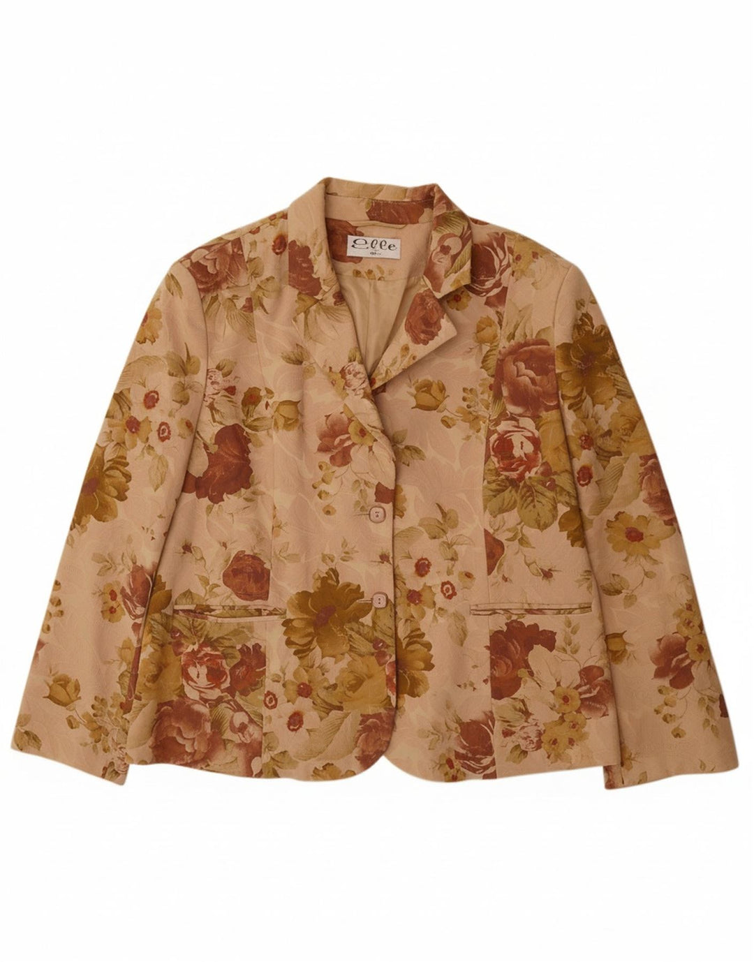 Jaqueta blazer feminina de 2 botões ELLE Reino Unido 20 2XL algodão floral bege