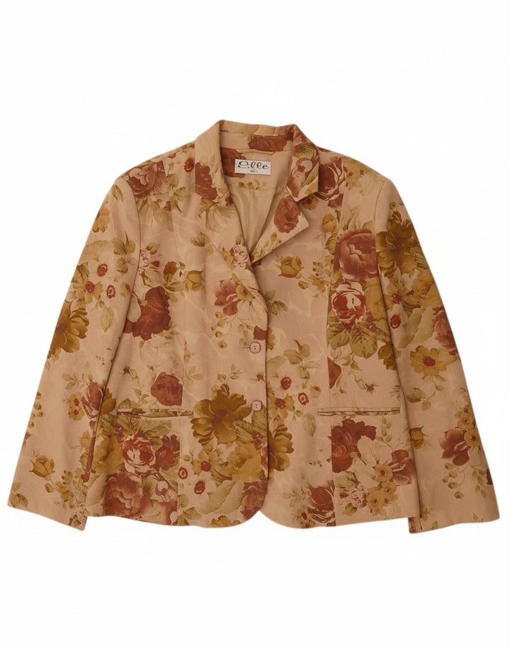 Jaqueta blazer feminina de 2 botões ELLE Reino Unido 20 2XL algodão floral bege