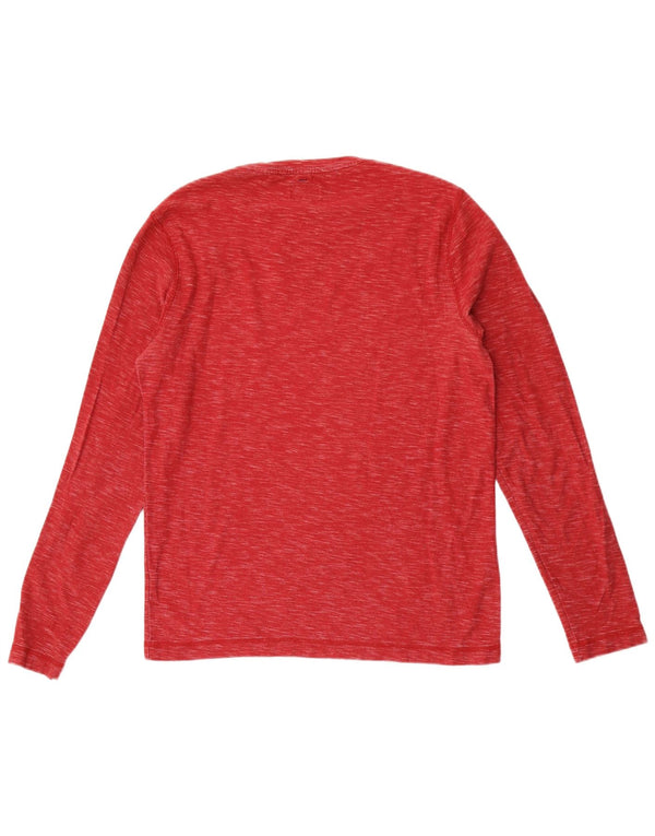 Jack Wills Camiseta masculina de manga comprida pequena de algodão manchado vermelho