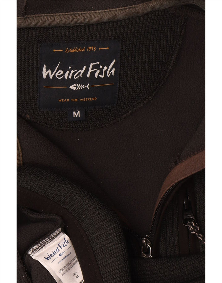 Suéter masculino com capuz e zíper estranho Fish poliéster preto médio