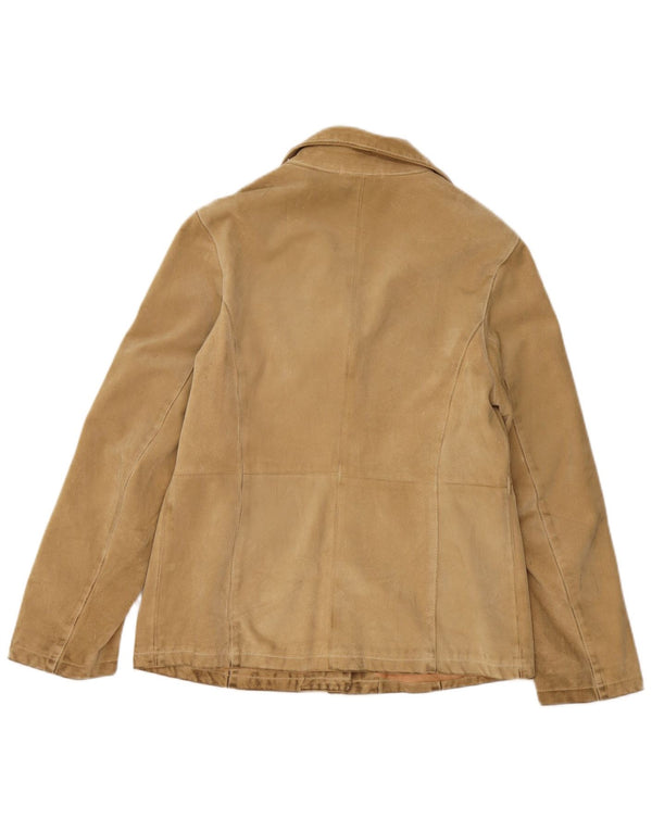 Jaqueta de camurça feminina vintage UK 8 pequena bege