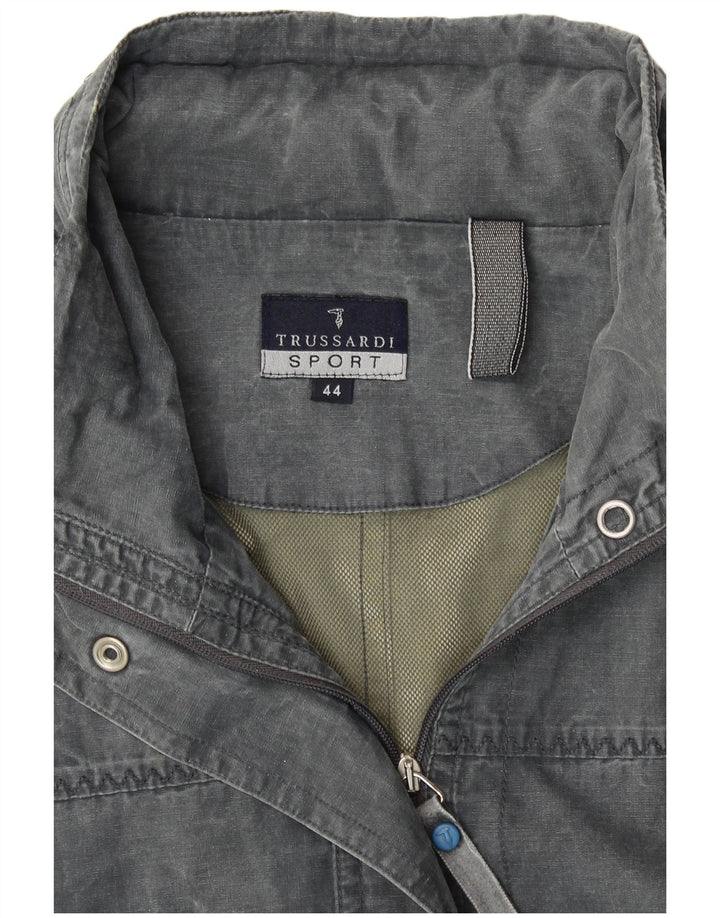 Jaqueta utilitária feminina com capuz TRUSSARDI IT 44 algodão cinza médio