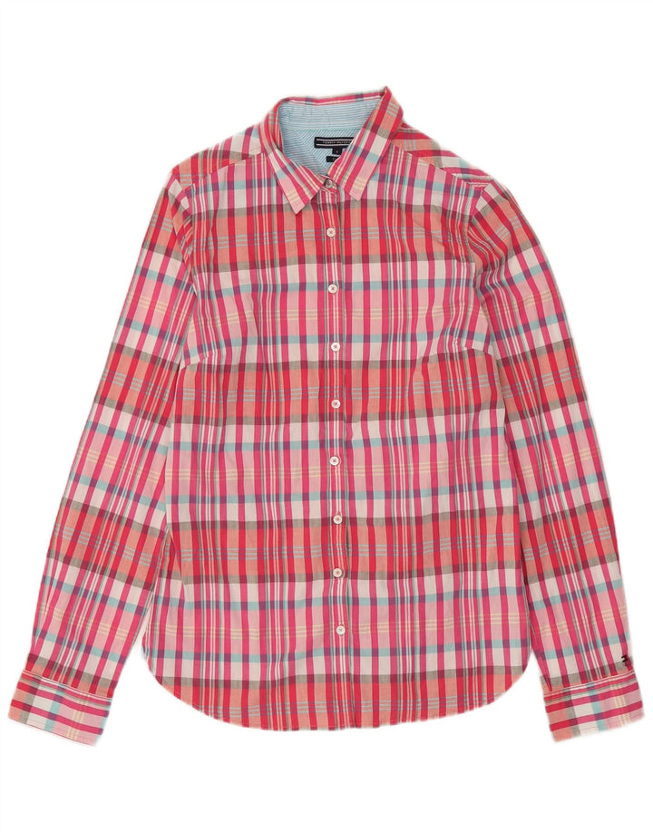 Camisa justa feminina TOMMY HILFIGER EUA 8 algodão xadrez rosa médio