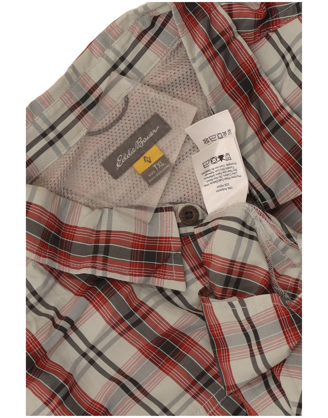 Camisa masculina de manga curta Eddie Bauer XL poliéster xadrez vermelho