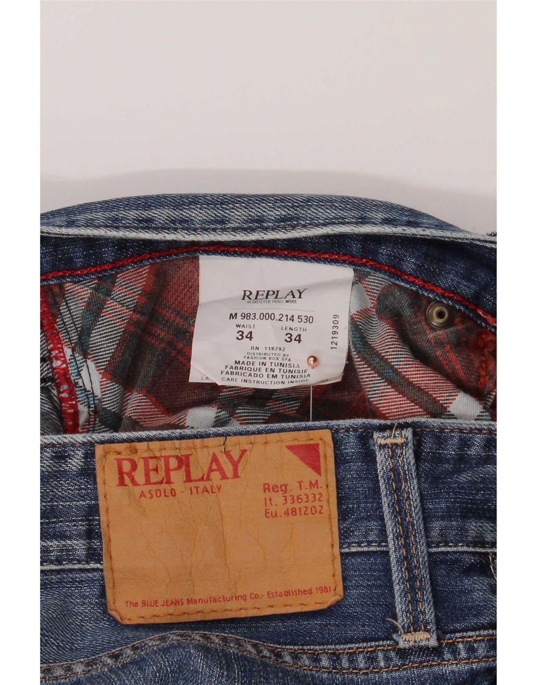 Replay Mens Waitom Straight Jeans W34 L34 Azul Marinho Algodão