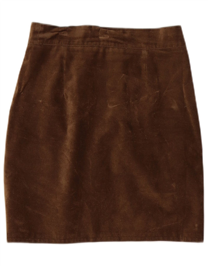 Saia lápis feminina vintage de camurça W26 pequena marrom