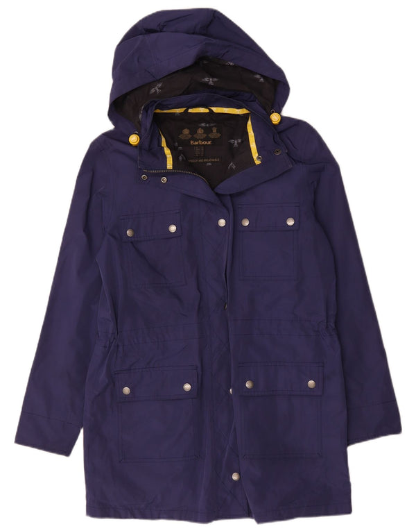 Casaco corta-vento feminino com capuz Barbour UK 12 azul marinho médio