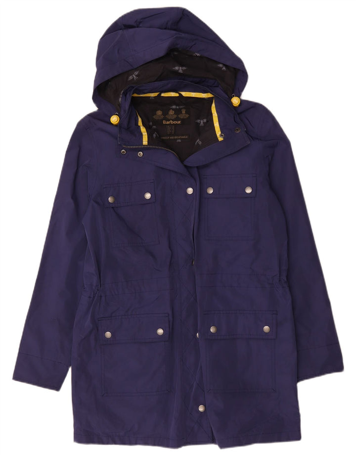 Casaco corta-vento feminino com capuz Barbour UK 12 azul marinho médio
