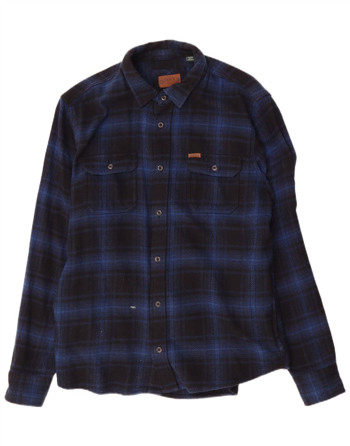 Camisa masculina de flanela Orvis XL azul marinho xadrez algodão
