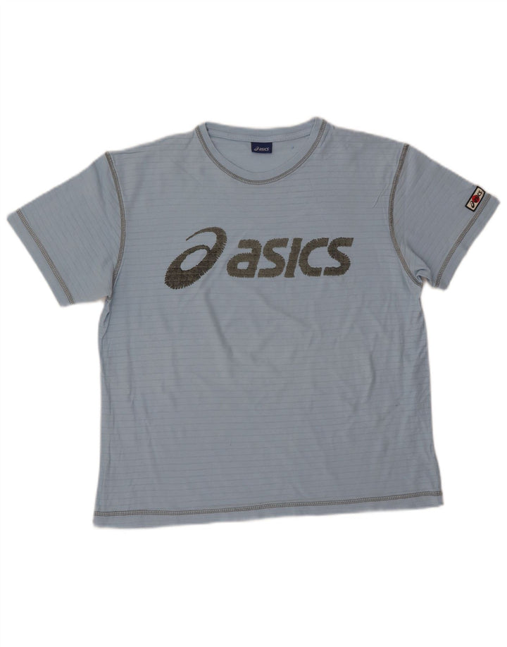 Camiseta feminina ASICS com estampa gráfica UK 14 algodão listrado azul médio