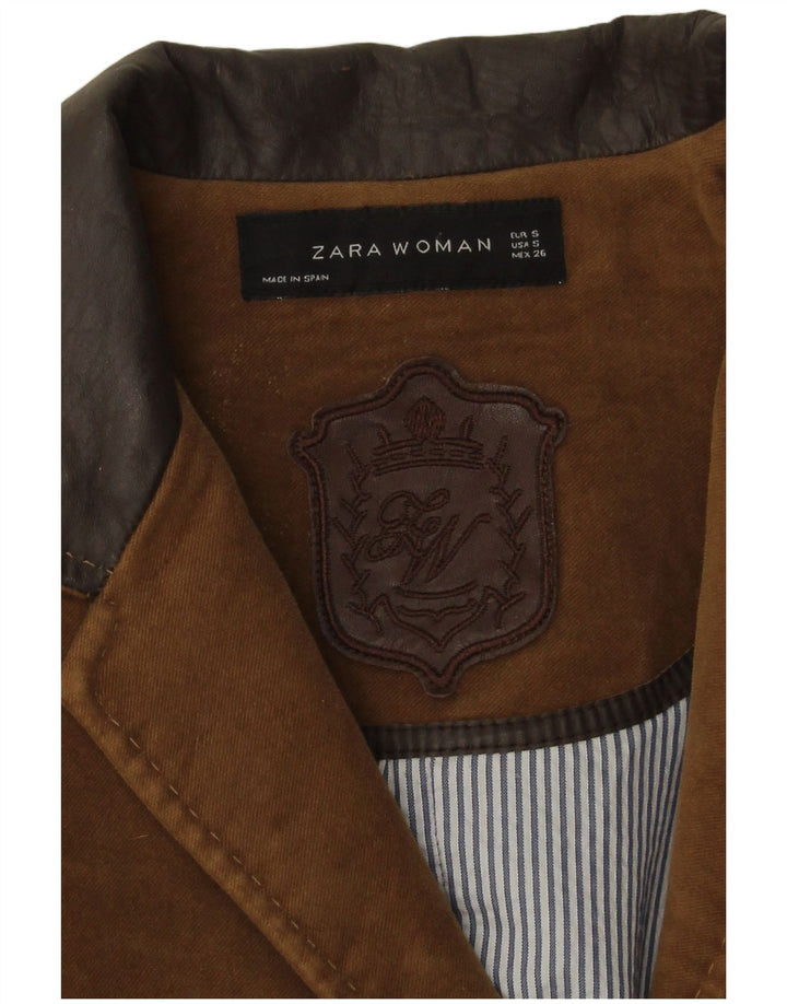 Jaqueta blazer feminina Zara com 2 botões Reino Unido 10 pequeno algodão marrom