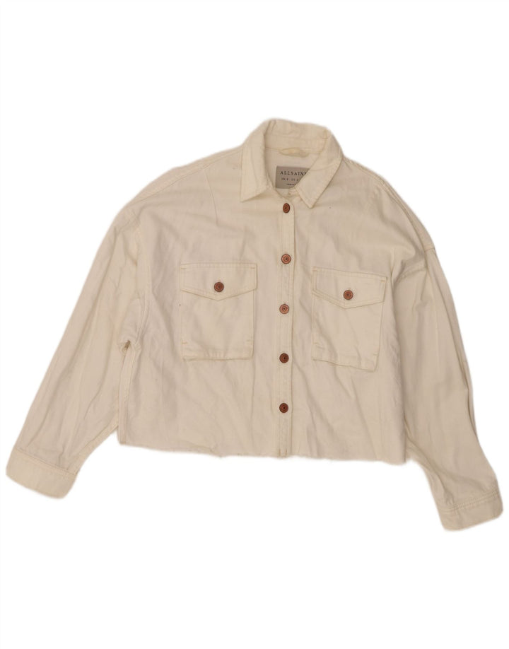 Camisa jeans feminina grande All Saints Reino Unido 8 algodão branco pequeno