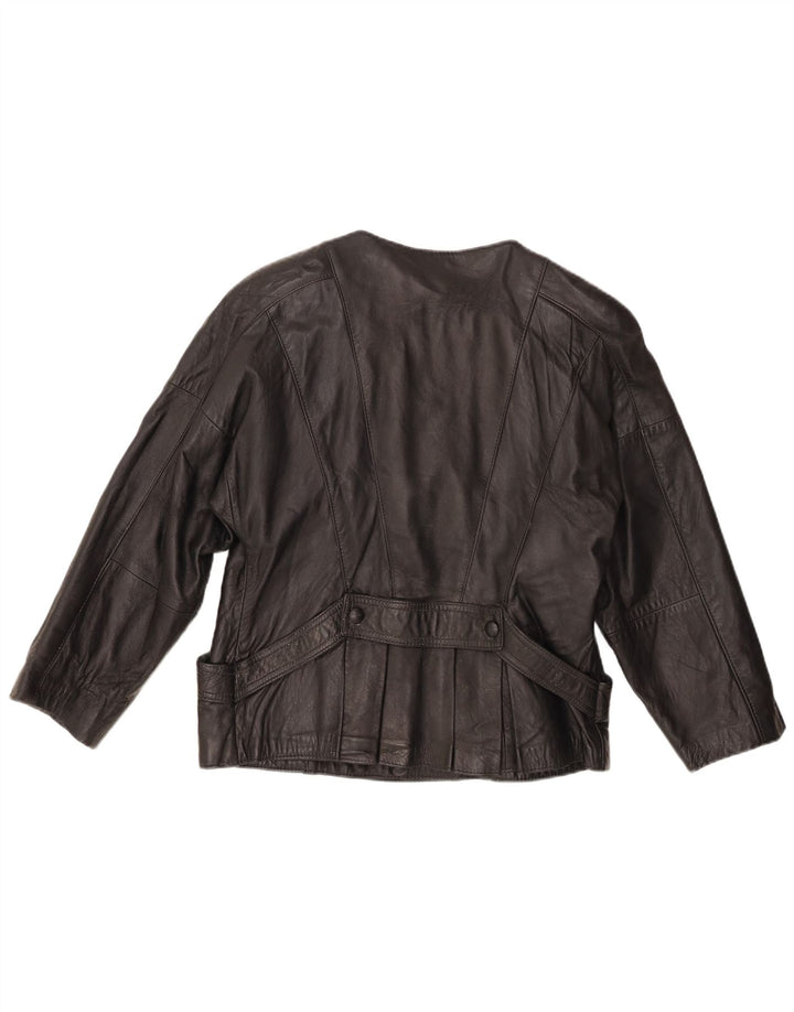 Jaqueta de couro feminina vintage UK 10 pequena preta