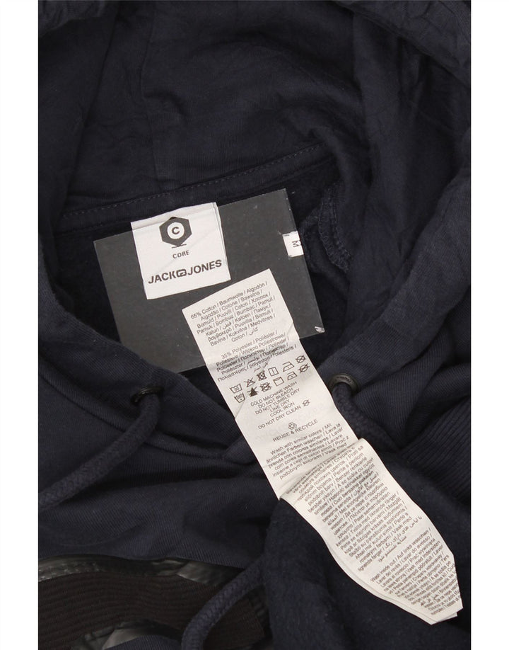 JACK & JONES Mens Graphic Hoodie Jumper Medium Navy Blue Cotton Vintage Jack & Jones and Second-Hand Jack & Jones from Messina Hembry 