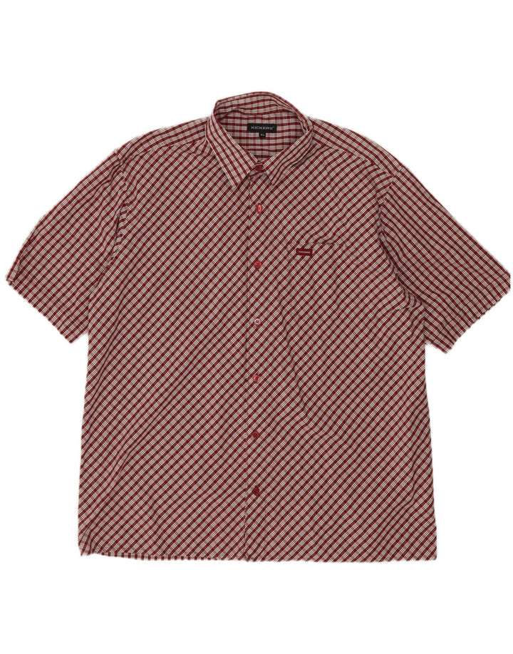 Camisa masculina de manga curta Kickers XL Borgonha xadrez algodão