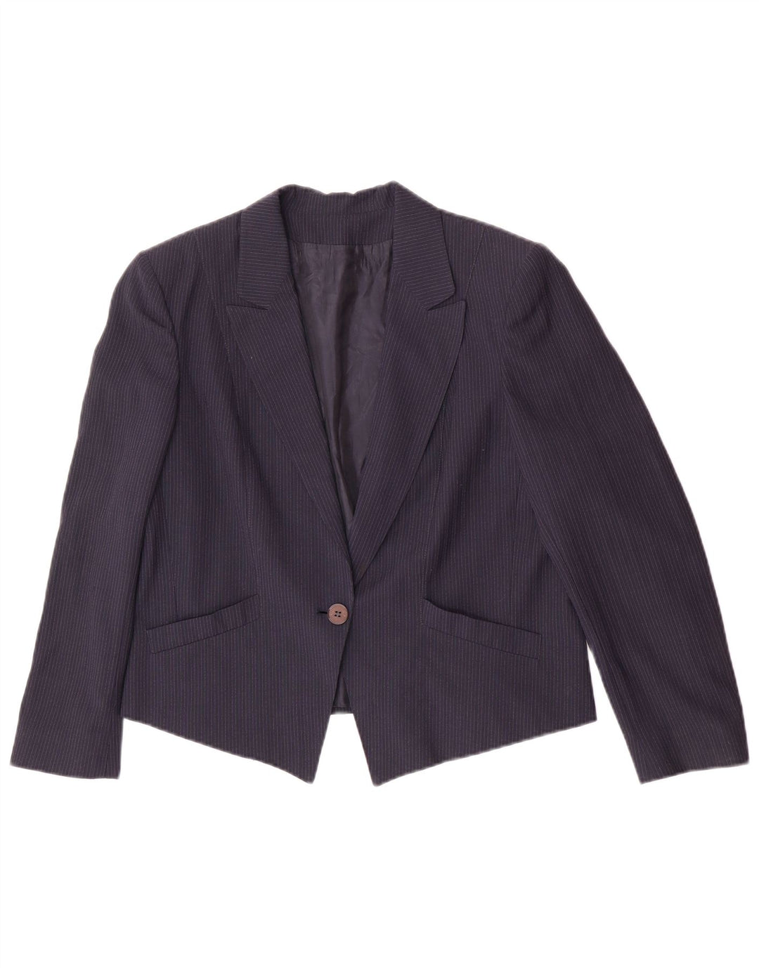 Jaqueta blazer feminina vintage com 1 botão IT 46 risca de giz grande azul marinho
