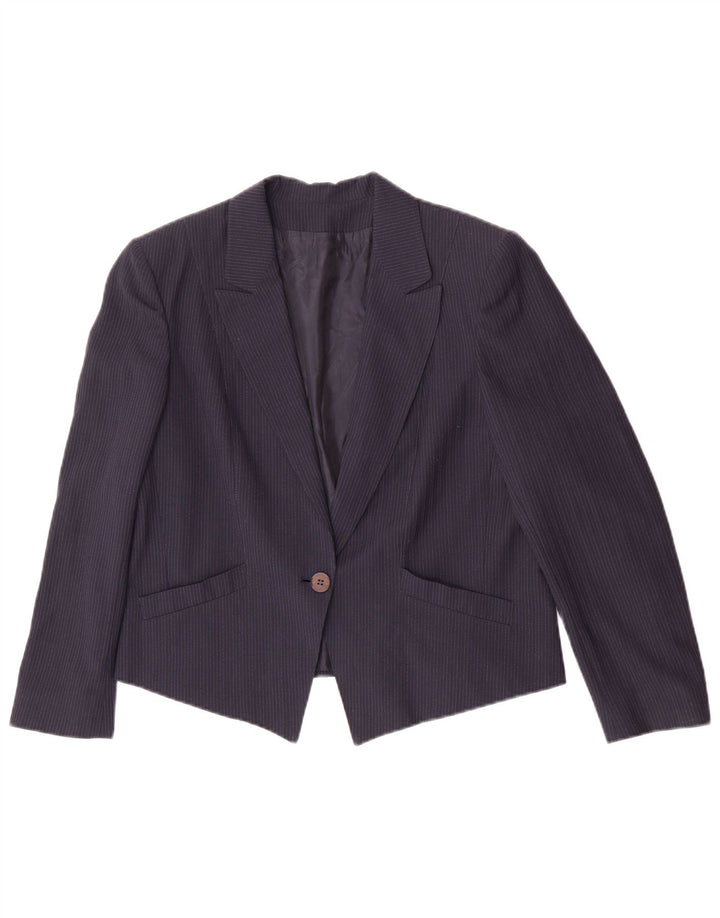 Jaqueta blazer feminina vintage com 1 botão IT 46 risca de giz grande azul marinho