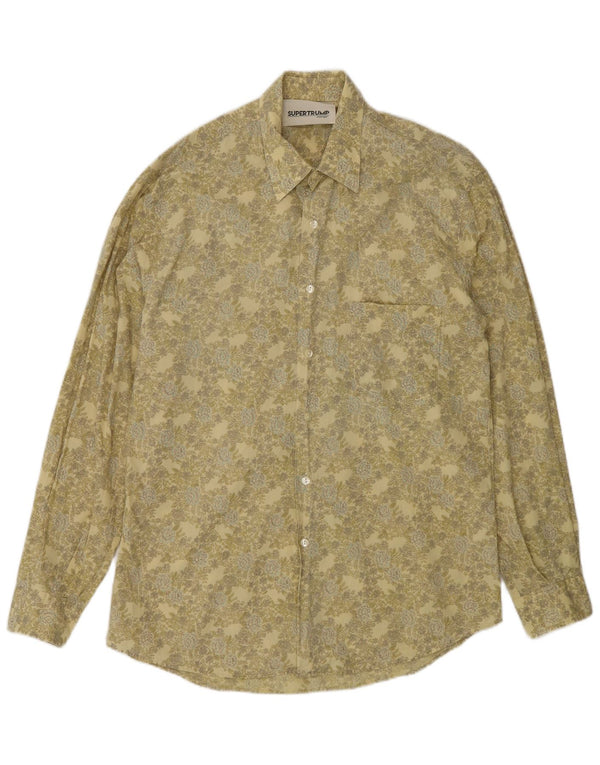 Camisa masculina vintage grande cáqui floral