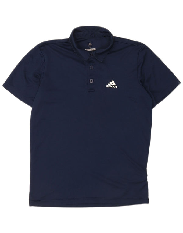 Camisa polo masculina Adidas Climalite pequena azul marinho poliéster