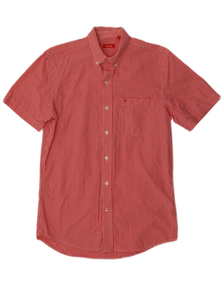 Camisa masculina Izod de manga curta pequena vermelha de algodão guingão