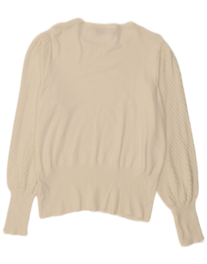 Suéter feminino Marks & Spencer com gola canoa UK 14 médio off white