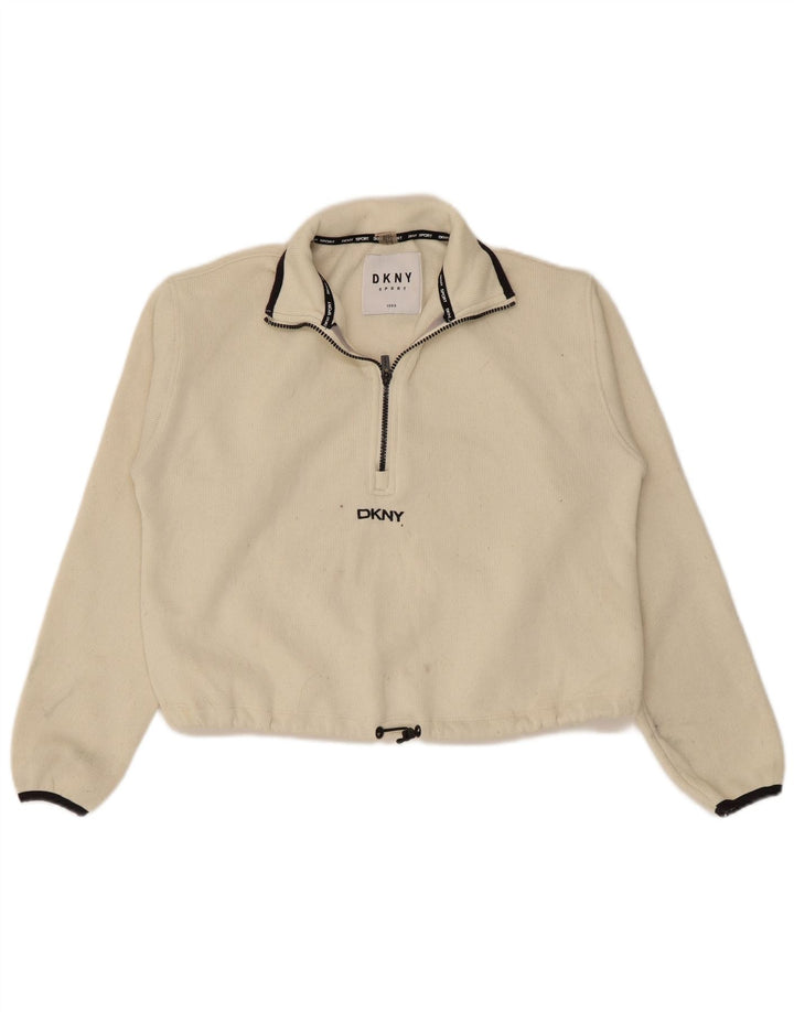 Suéter feminino Dkny com zíper 1/4 oversized UK 6 XS off white poliéster
