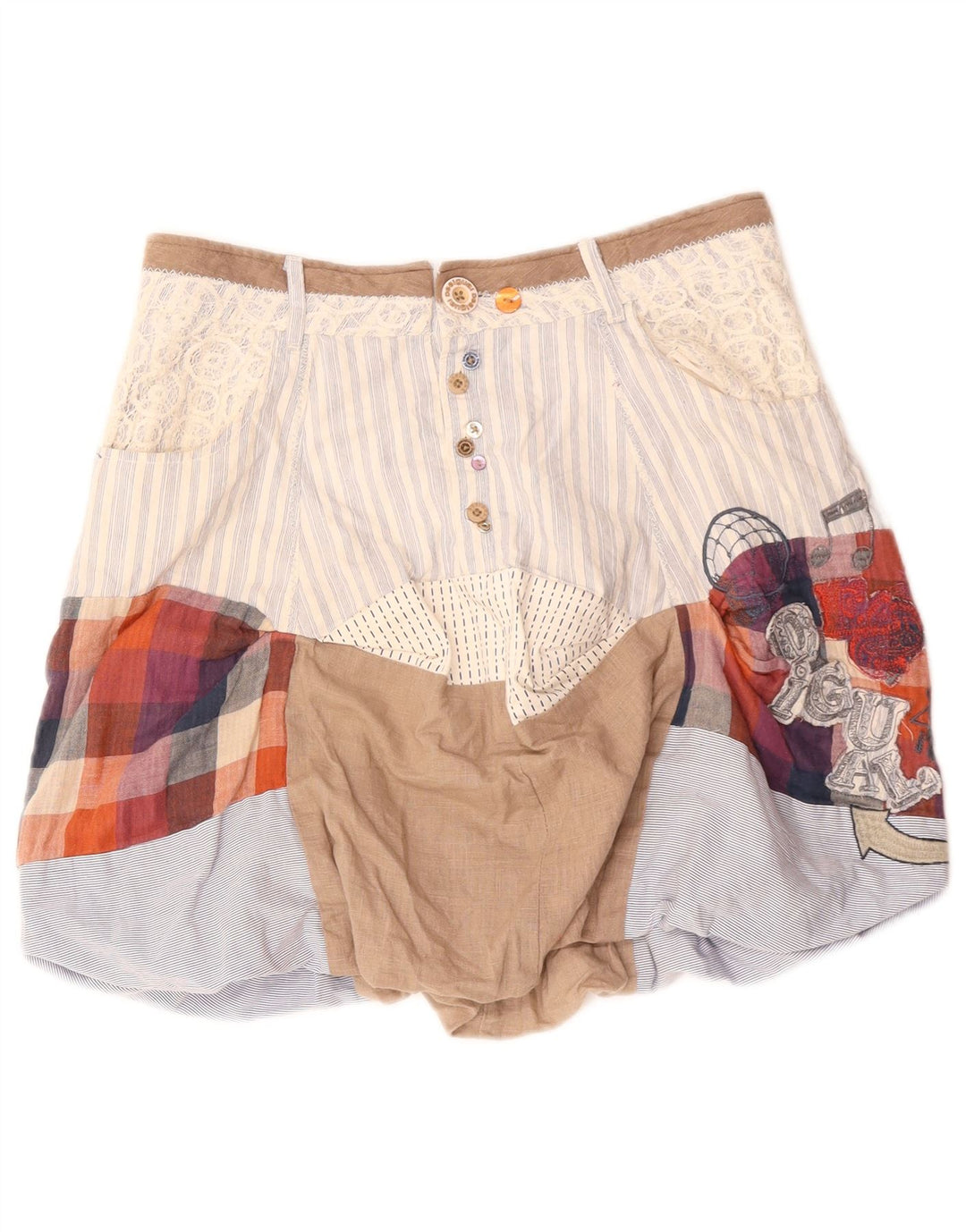 DESIGUAL Saia feminina bolha UE 36 pequena W30 patchwork multicolorido