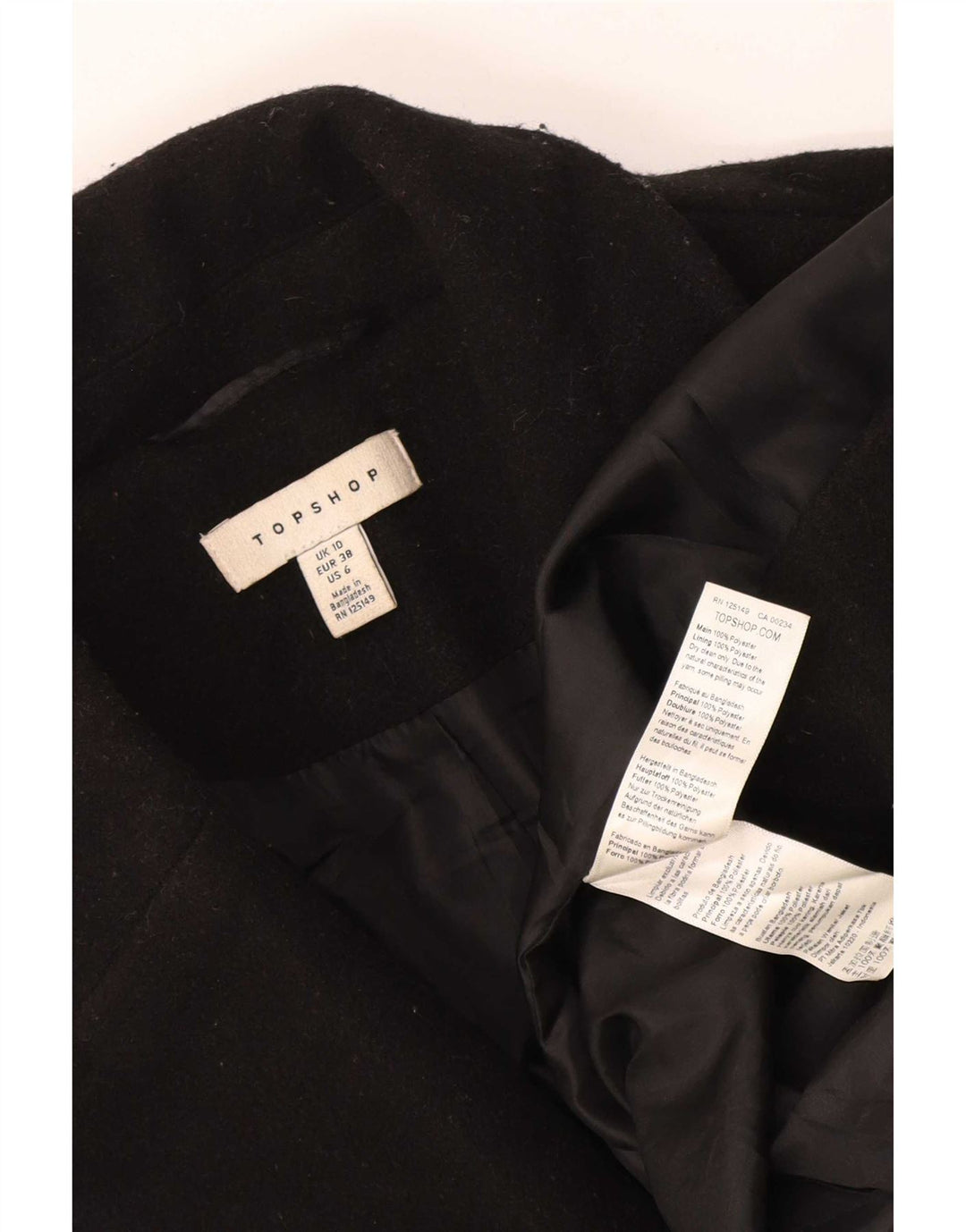 Casaco feminino oversized com peito duplo Topshop UK 10 poliéster preto pequeno